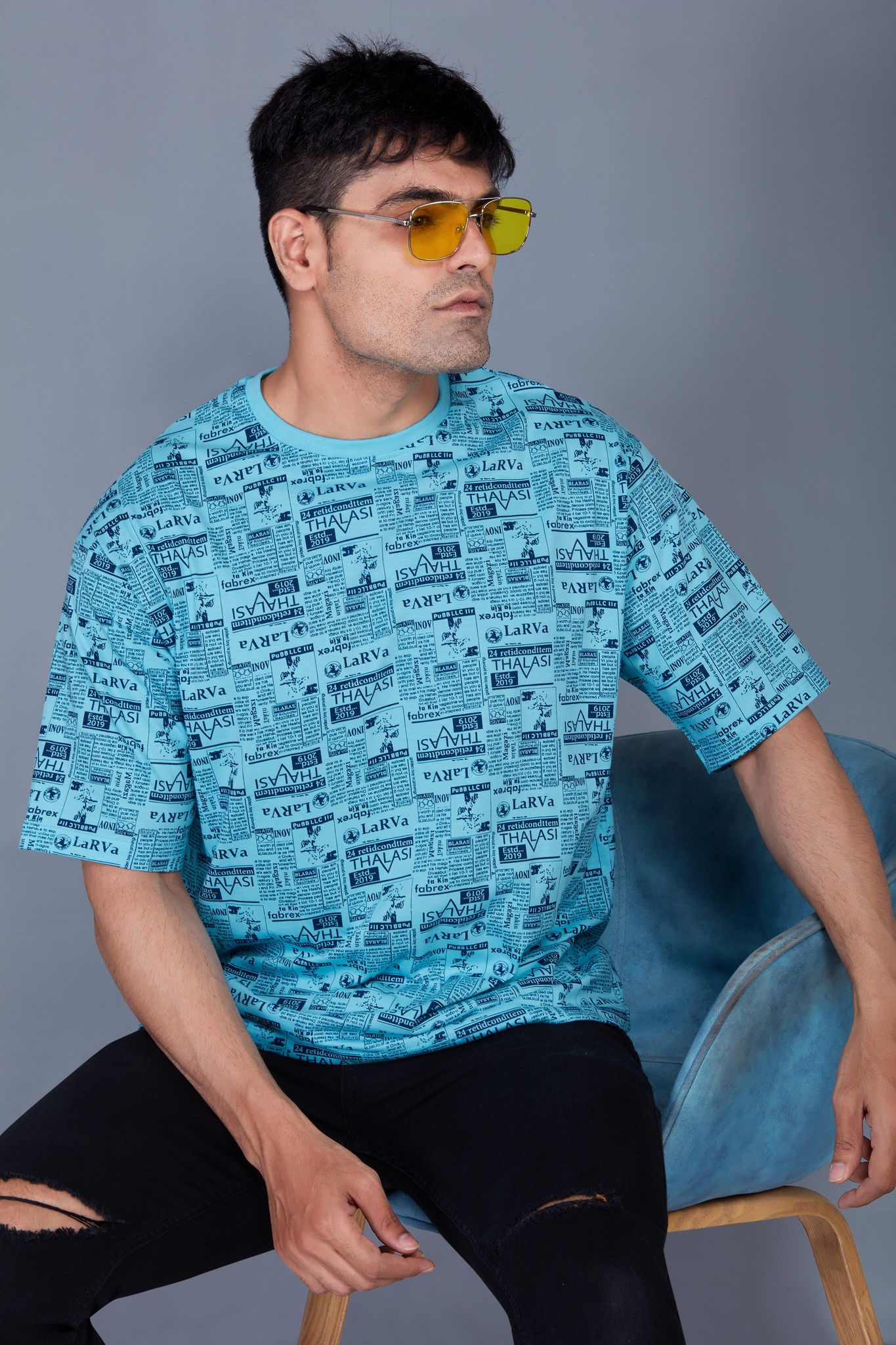 Self Design : Men's Short Sleeve with Round Neck, Oversized All Over Printed T shirts-S