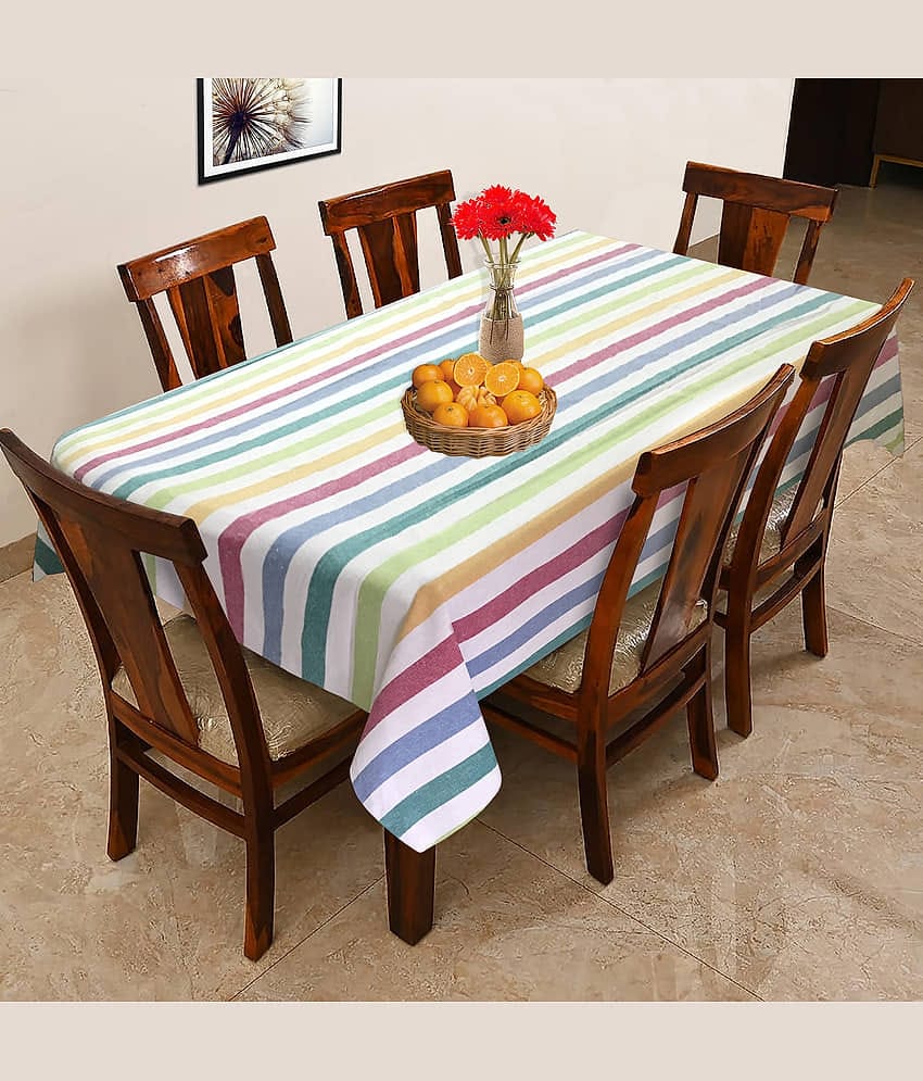 Oasis Home Tex Striped Cotton 6 Seater Rectangle Table Cover ( 178 x 152 ) cm Pack of 1 Multi