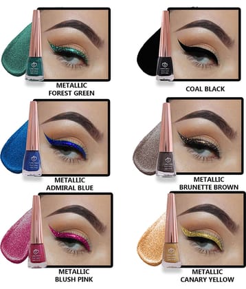 Looks United - Black Metalic Eye Liner Liquid ( Pack of 6 )