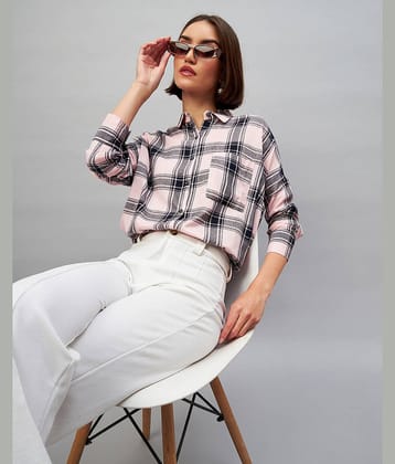 Chimpaaanzee Women Checks Viscose Shirt ( Pink )