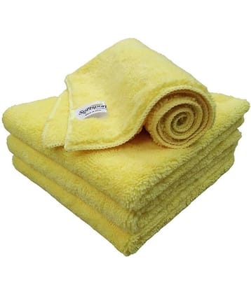SOFTSPUN Microfiber High Loop Cleaning Cloths, 40x60 cms 4 pcs Towel Set 380 GSM (Yellow). Thick Lint & Streak-Free Multipurpose Cloths.