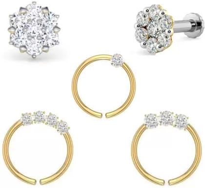 Nose Ring And Nose Pin Combo - Pack of 5