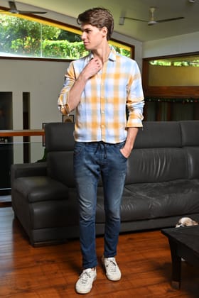 Leopold - Cotton Checkered Shirt - Yellow-M-40 / YELLOW