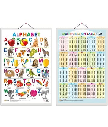 Set of 2 Alphabet and Multiplication Table 1-20 Early Learning Educational Charts for Kids | 20"X30" inch |Non-Tearable and Waterproof | Double Sided Laminated | Perfect for Homeschooling, Kindergarten and Nursery Students