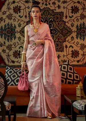 Pearl Pink Woven Banarasi Brocade Silk Saree