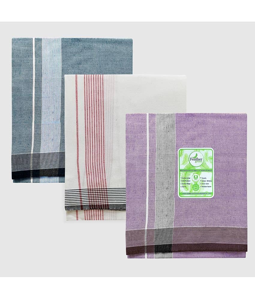 Feather Green - Multicolor Cotton Men's Lungi ( Pack of 3 )