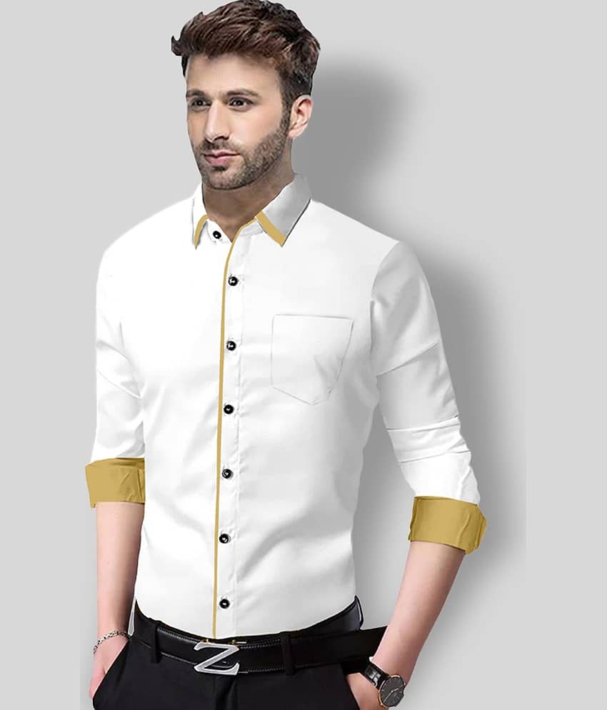 P&V - White Cotton Blend Slim Fit Men's Casual Shirt (Pack of 1)