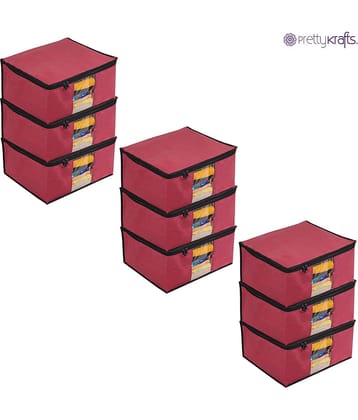 PrettyKrafts Non Woven Saree Cover Storage Bags Premium Quality Saree Organizer for Wardrobe/Cloth Organizer Pack of 9 - Maroon