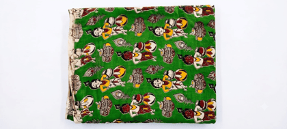 KALAMKARI MATERIAL GREEN WITH GOD KRISHNA DESIGN (1 MTR)