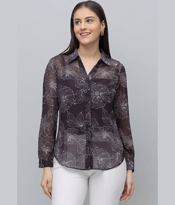 Women's Printed Georgette Shirt ( Black )
