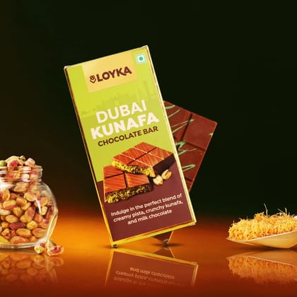 Loyka Dubai Kunafa Chocolate Bar (100g) | Pistachio & Kataifi Crunch | Premium Gift