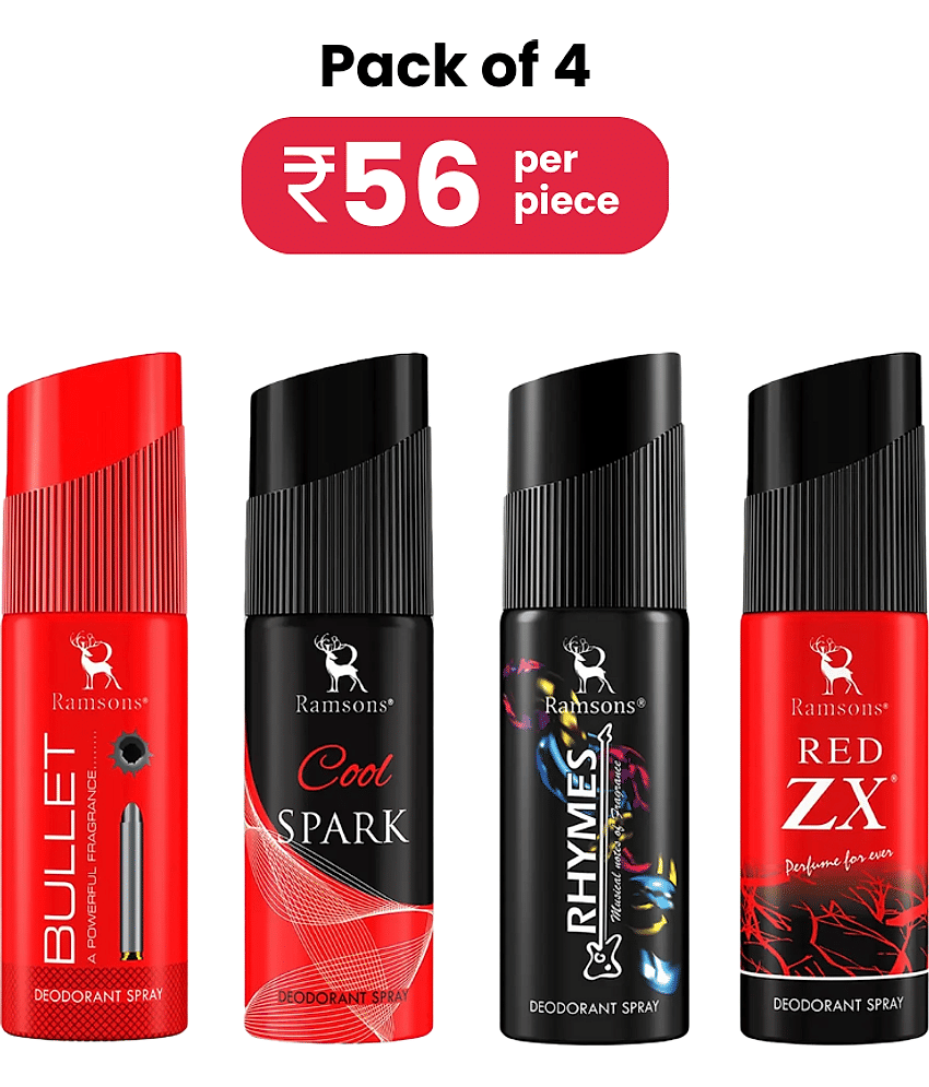 Ramsons Cool Spark, Rhymes, Red Zx & Bullet Deodorant Combo 40ml (Pack of 4)