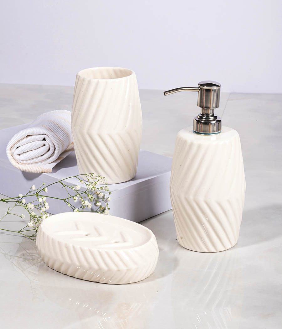 White Striped Bathroom Set