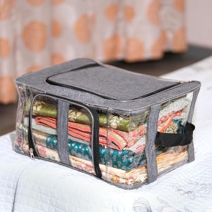 Panchhi Store Storage Box and Organiser 31 Liter Cloth Storage Organiser Moisture Proof Wardrobe Organizer for Storage with Zipper and Handle for Clothes, Blanket, Saree, Suit, Toys Pack of