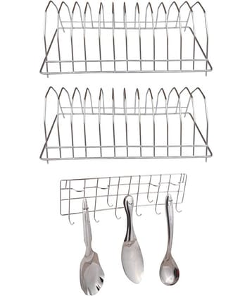 JISUN - Silver Stainless Steel Dish Racks ( Pack of 3 )