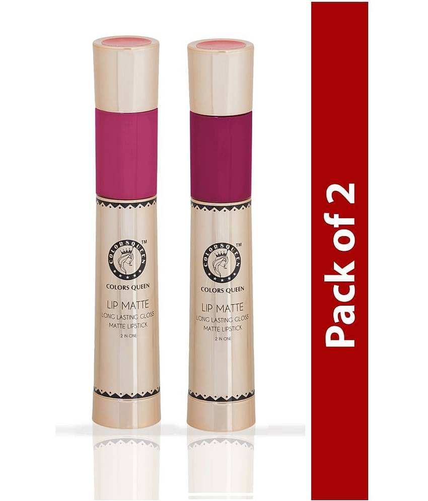 COLORS QUEEN 2 In 1 Matte Lip Gloss and Lipstick Cherry & Glam (Combo of 2)