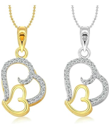 Vighnaharta Couple Heart Selfie (CZ) Gold and Rhodium Plated Alloy Pendant with chain for Girls and Women.