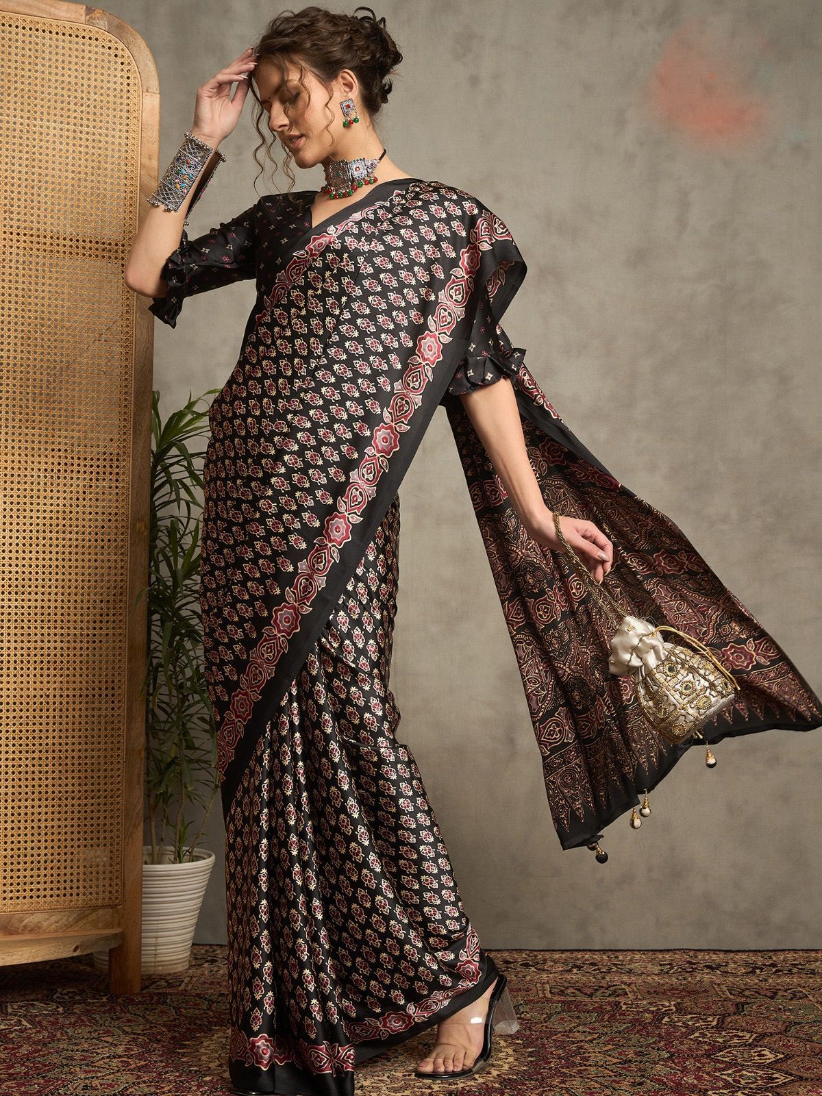 Ajrak Crepe Block Print Sarees 403