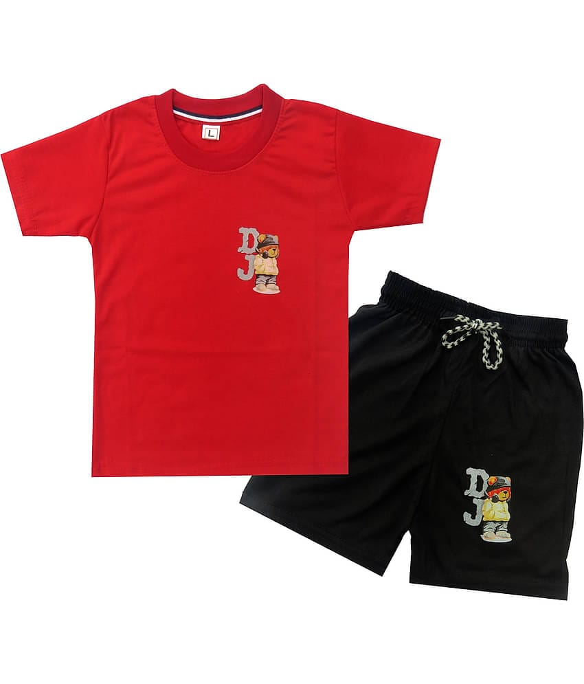 RBF84 Pack of 1 Boys Cotton T-Shirt & Shorts Set ( Red )