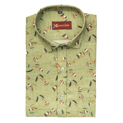 Green Leaf Color Printed Color Cotton Shirts-M (38 Inch) (98 CM) / Full
