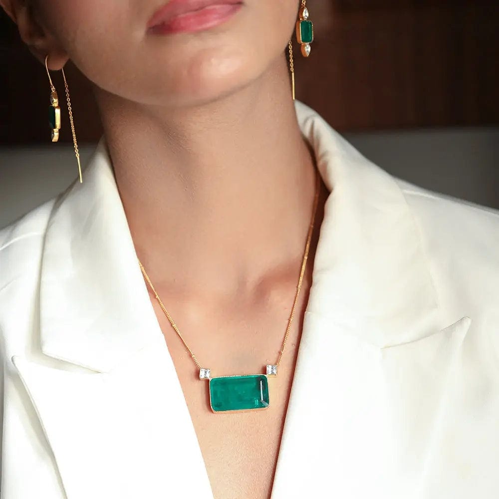 Silver Green Necklace-Gold / Necklace
