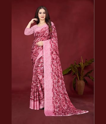 JIHANA FAB Chiffon Printed Saree With Unstitched Blouse Piece ( Pink )