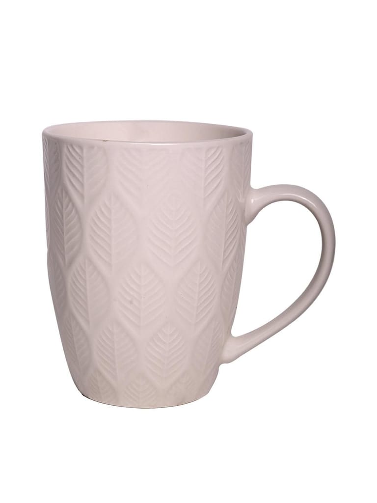 Ivory Ceramic Mug - 360Ml, Leaf Pattern