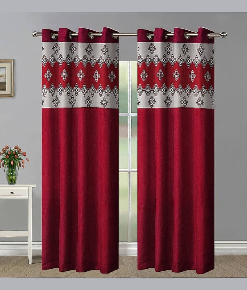 Home Candy Set of 2 Long Door Semi-Transparent Eyelet Polyester Maroon Curtains ( 274 x 120 cm )