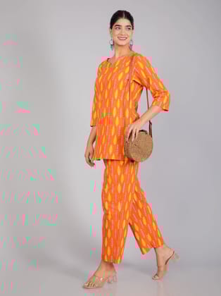 Rust Orange & Yellow Cotton Lounge Set for Women-S