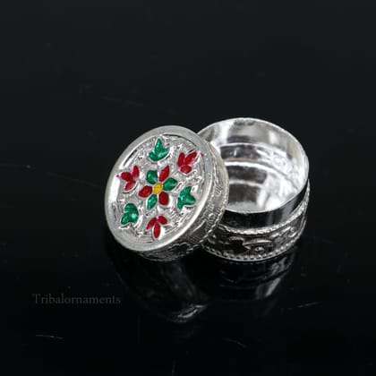 925 sterling silver trinket box, kajal box/casket box bridal round shape box collection, container box, eyeliner box gifting art stb176