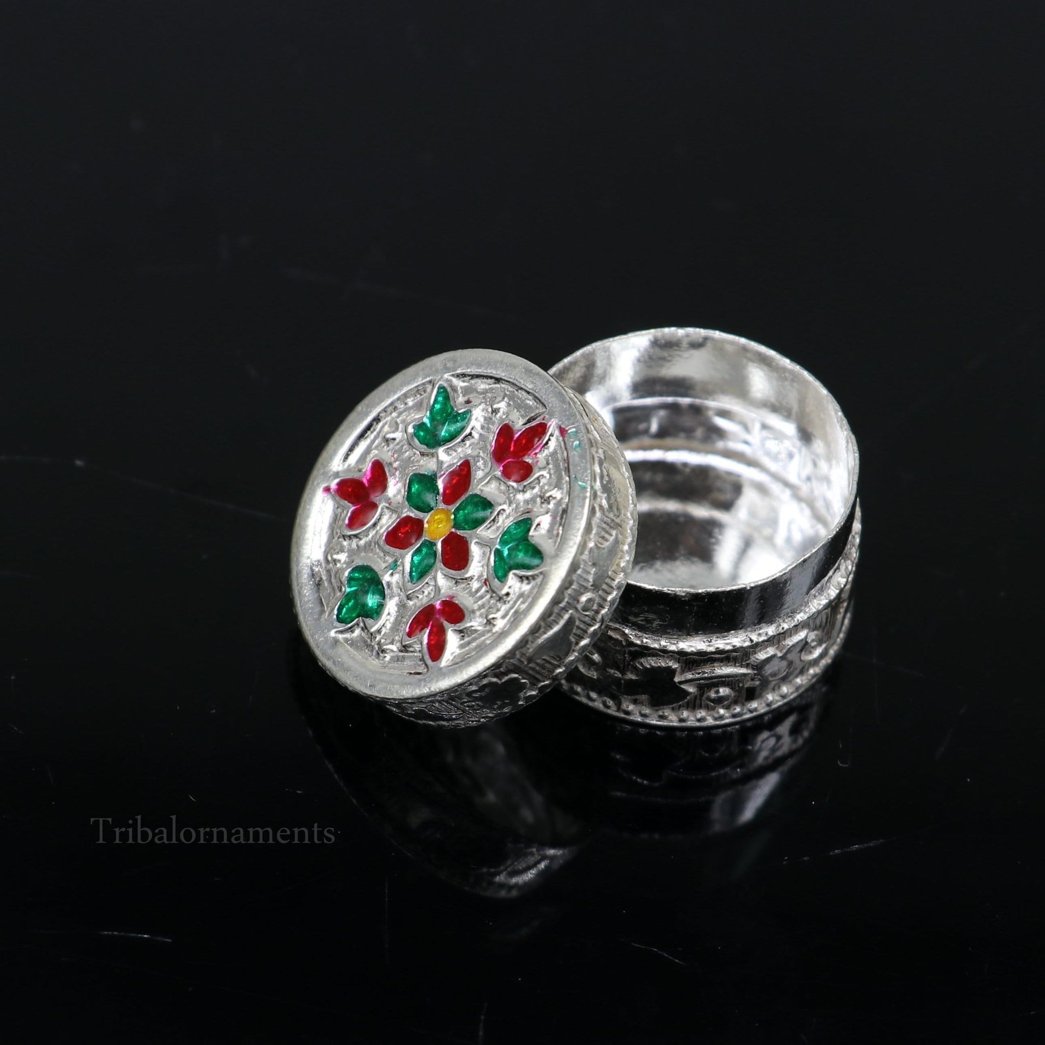 925 sterling silver trinket box, kajal box/casket box bridal round shape box collection, container box, eyeliner box gifting art stb176