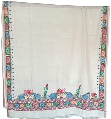 Luxurious Bhagapuri Silk Dupatta with Handmade Madhubani Painting, Ideal for Weddings and Cultural Events, Featuring Vibrant Floral and Geometric Patterns, Perfect Accessory for Ethnic Fashion Enthusiasts