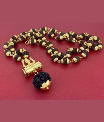 PAYSTORE Five Face BLACK Rudraksha IN GOLDEN CAP Religious Jewelry Loard Shiv WITH Trishul Damru Locket for Unisex