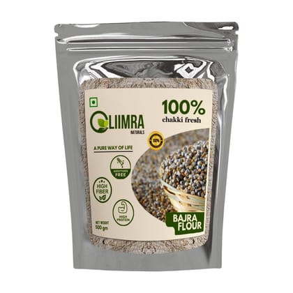 Liimra Naturals Pearl Millet Bajra Flour - High Fiber, Protein-Packed, Low GI, Gluten-Free Carbohydrate Replacement, 100% Chakki Fresh Flour (500 Gram) - 500 gm