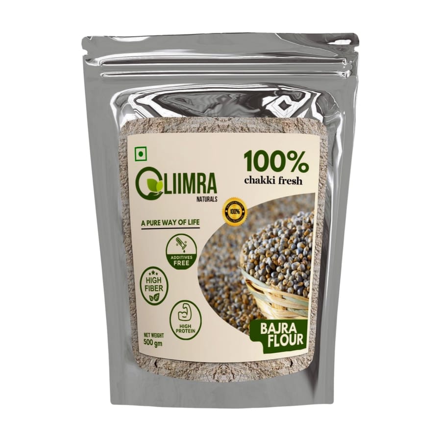 Liimra Naturals Pearl Millet Bajra Flour - High Fiber, Protein-Packed, Low GI, Gluten-Free Carbohydrate Replacement, 100% Chakki Fresh Flour (500 Gram) - 500 gm