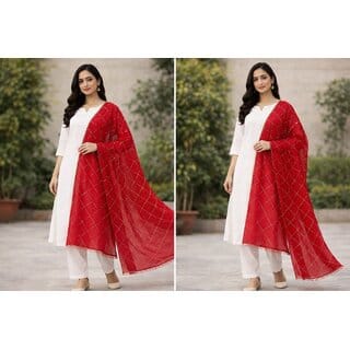 Red Chanderi Cross Pattern Dupatta with Sequence Work | Premium Ethnic Dupatta for Women | Festive & Party Wear