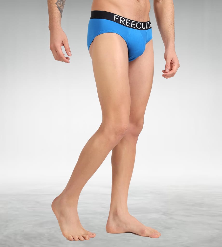FREECULTR Men's Underwear Organic Cotton (Ultrasoft Waistband) Premium Snug-Fit Brief Pack of 2-Black,Brilliant Blue
