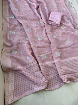 Pure munga silk fabric with beautiful Jaipuri bandej zari waiving work all over saree