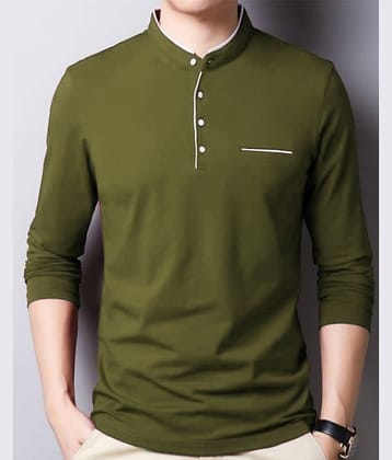 ENITOR Men Cotton Blend Regular Fit Solid T-Shirt ( Olive )