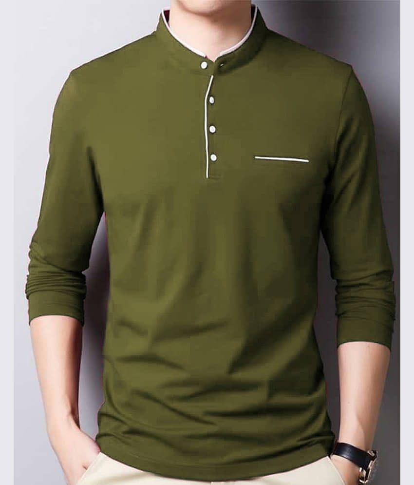 ENITOR Men Cotton Blend Regular Fit Solid T-Shirt ( Olive )