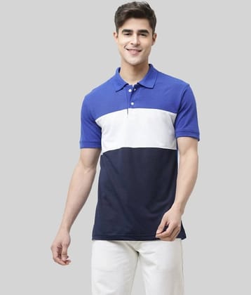 Leotude Pack of 1 Cotton Blend Regular Fit Colorblock Half Sleeves Men's Polo T Shirt ( Blue )