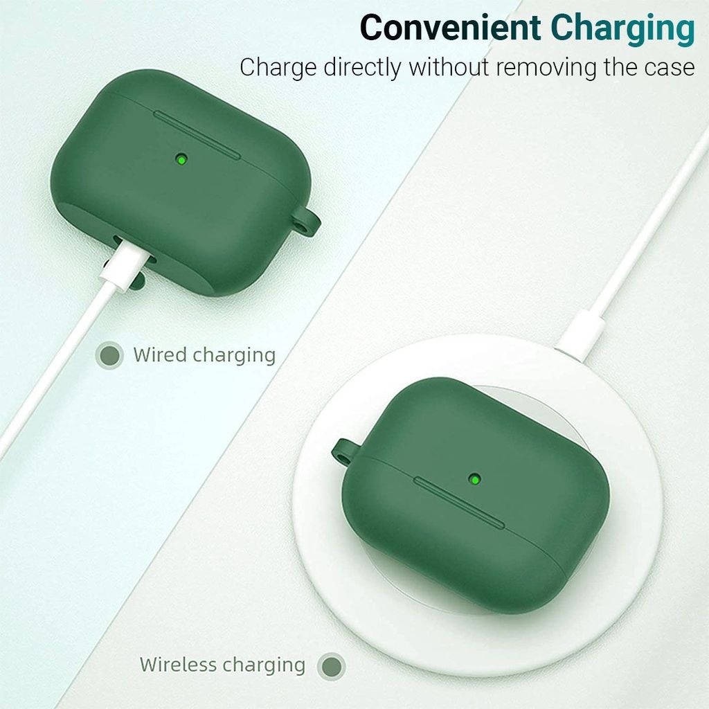 LIRAMARK Silicone Soft Case Cover with Buckle for Airpods Pro (2019), AirPods Pro 1st Generation (Green)