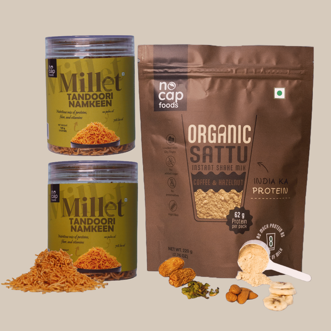 Combo |  Sattu Coffee Shake 220 gm , Mix Veg Chips 150gm & Vanilla Sattu Shake 40gm