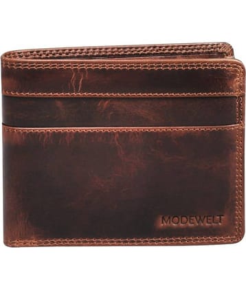 MODEWELT Brown Leather Men's Two Fold Wallet ( Pack of 1 )
