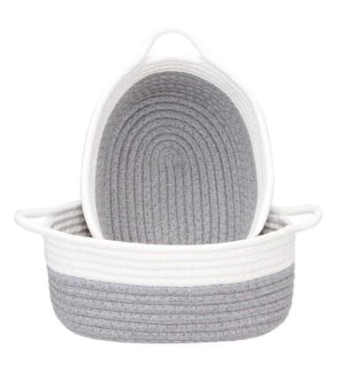 Generic Cotton Grey White 2 Pcs Storage Basket For Clothes (Grey-White)-PID66431 Generic Cotton Grey White 2 Pcs Storage Basket For Clothes (Grey-White)-PID66431