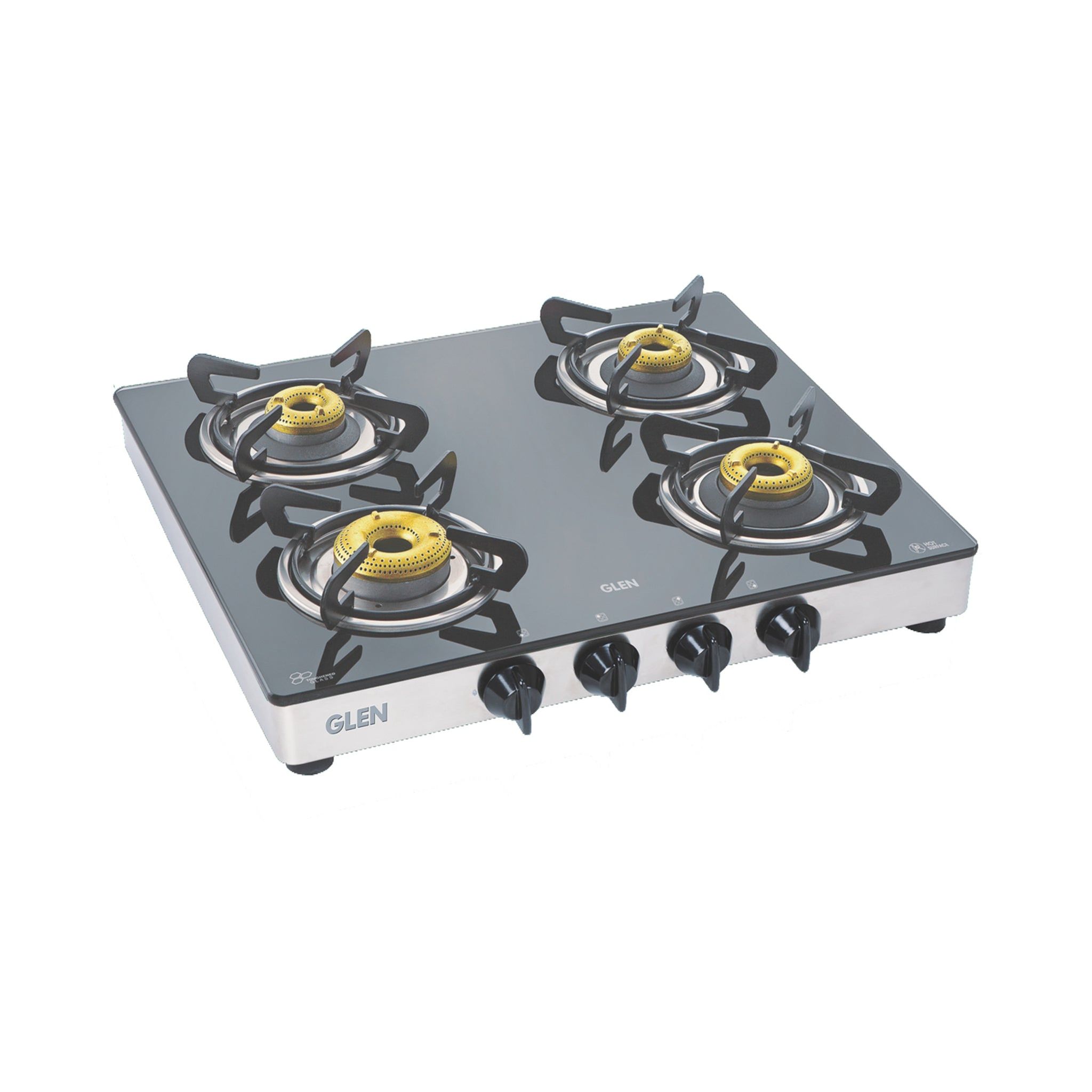 4 Burner Glass Gas Stove 1 High Flame 3 Forged Brass Burners 60 CM (CT1042GTFB) - Manual/Auto Ignition