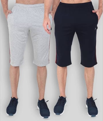 Zeffit -  Navy Blue Cotton Blend Men's Three-Fourths ( Pack of 2 )