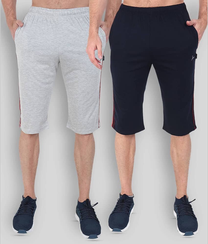 Zeffit -  Navy Blue Cotton Blend Men's Three-Fourths ( Pack of 2 )