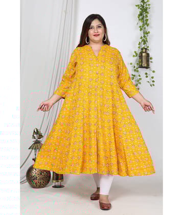 Swasti Cotton Blend Printed Front Slit Women's Kurti - Yellow ( Pack of 1 )