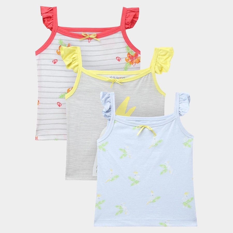 Flower Print Baby Girl Tank top (Pack of 3)-0-2 M / Multicolor